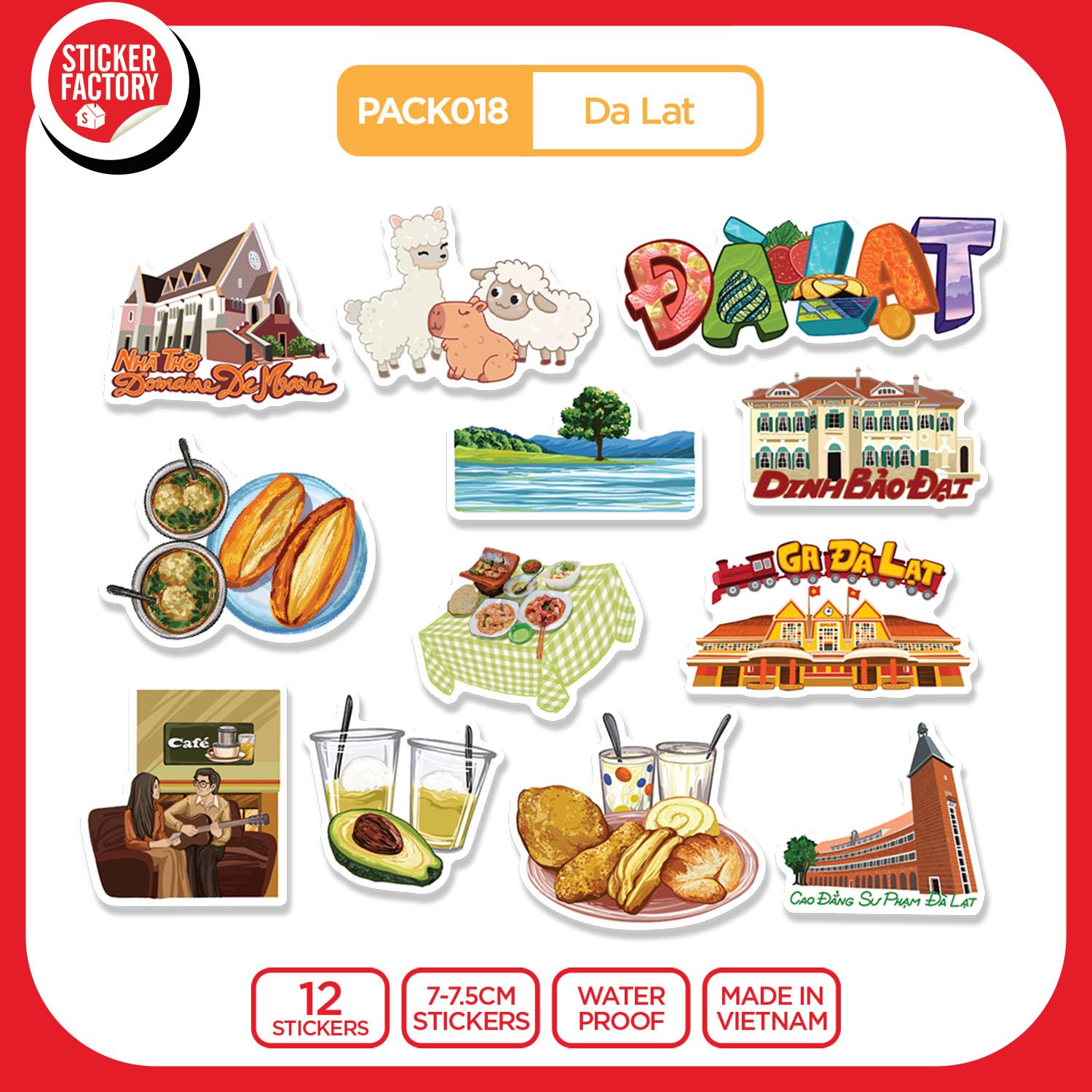 PACK018 Da Lat - Set 12 Die Cut Sticker Pack