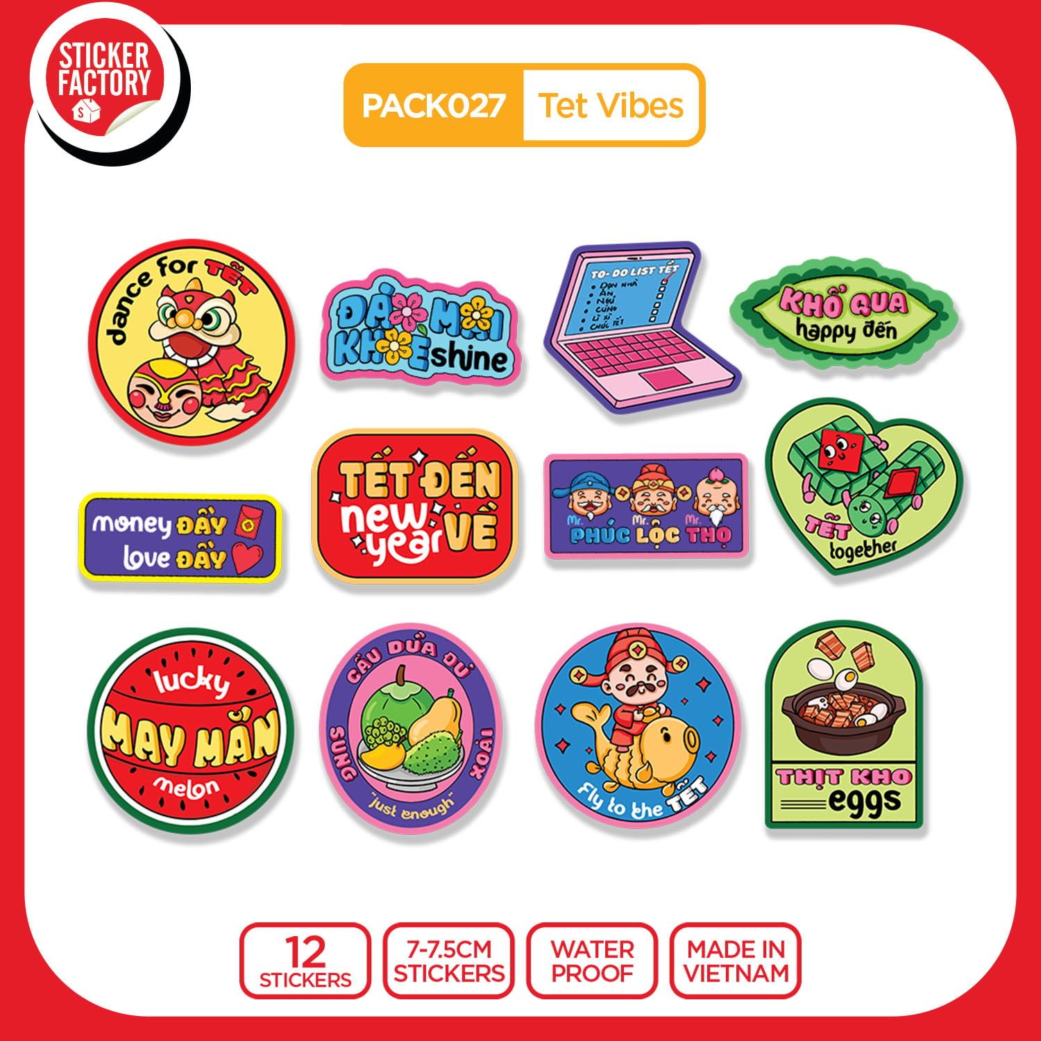 PACK027 Tet Vibes - Set 12 Die Cut Sticker Pack