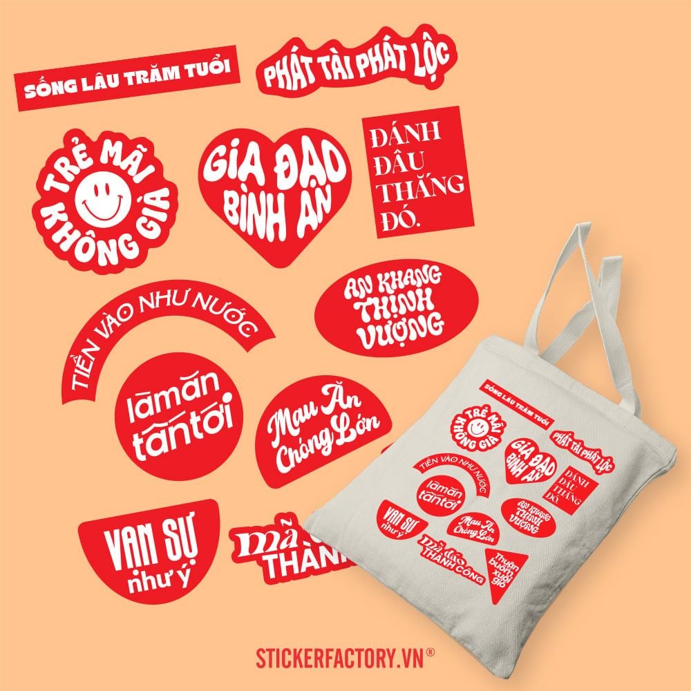 TOTE039 Vietnamese Lucky Words - Túi Tote Canvas Bag