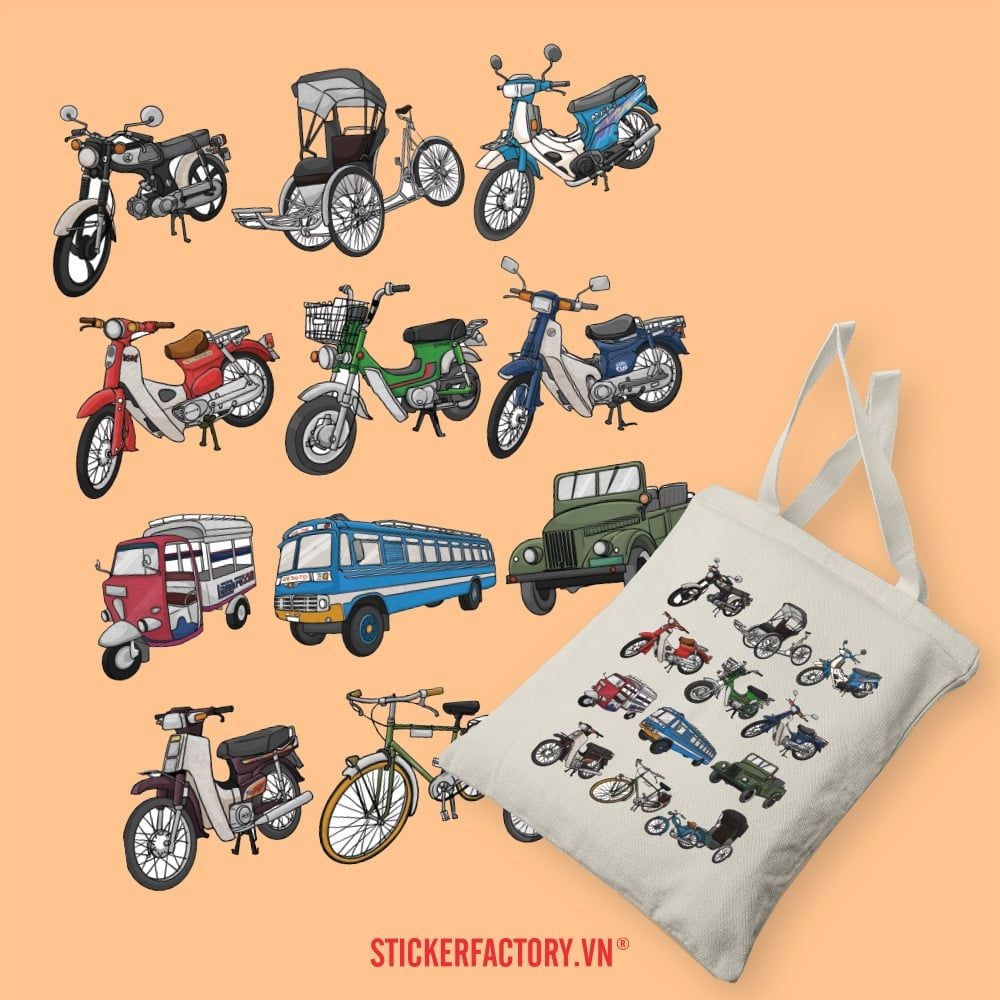 TOTE034 Vietnamese Vintage Vehicles - Túi Tote Canvas Bag