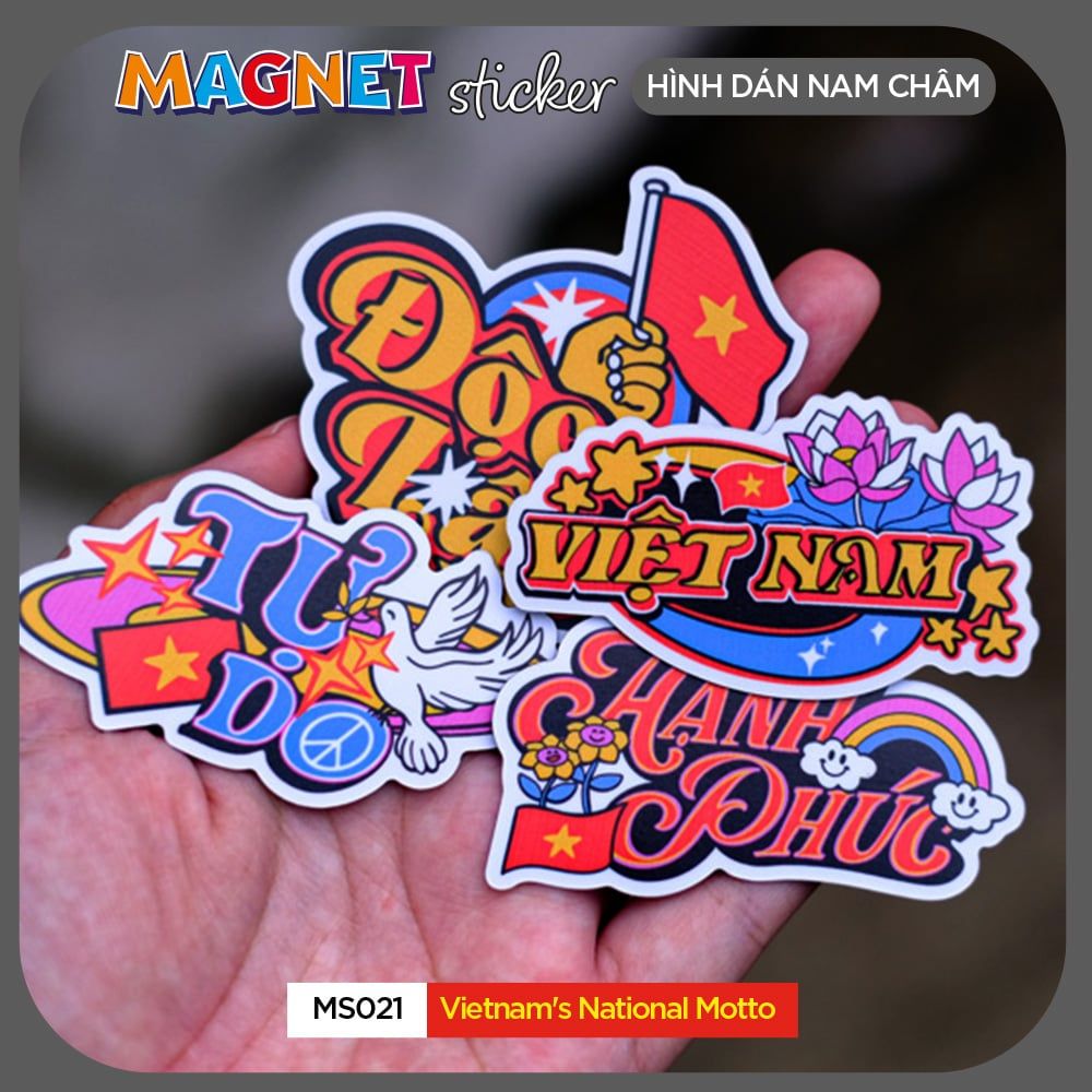 MS021 Vietnam's National Motto - Set 4 Magnet Sticker - Hình dán nam châm
