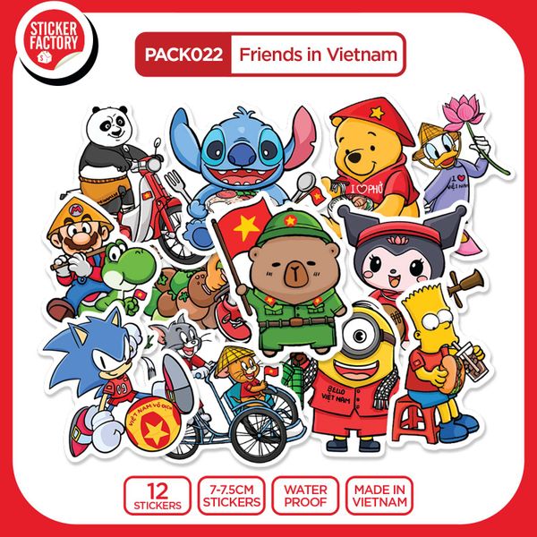 Vitnah Sticker Player PACK022 Friends in Vietnam - Set 12 Die Cut Sticker Pack – Sticker Factory