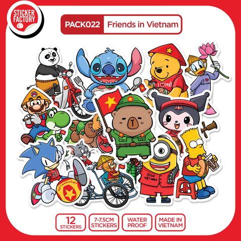  PACK022 Friends in Vietnam - Set 12 Die Cut Sticker Pack 