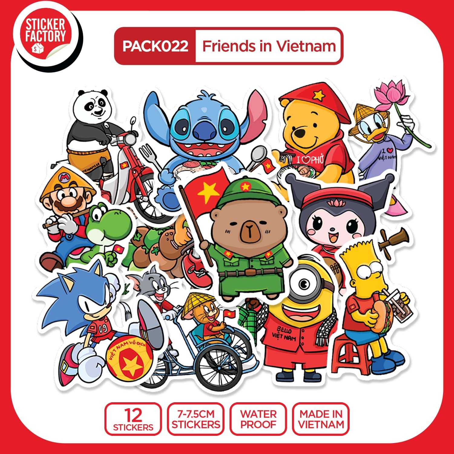 PACK022 Friends in Vietnam - Set 12 Die Cut Sticker Pack
