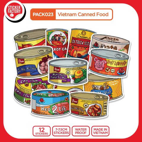 PACK023 Vietnam Canned Food - Set 12 Die Cut Sticker Pack 