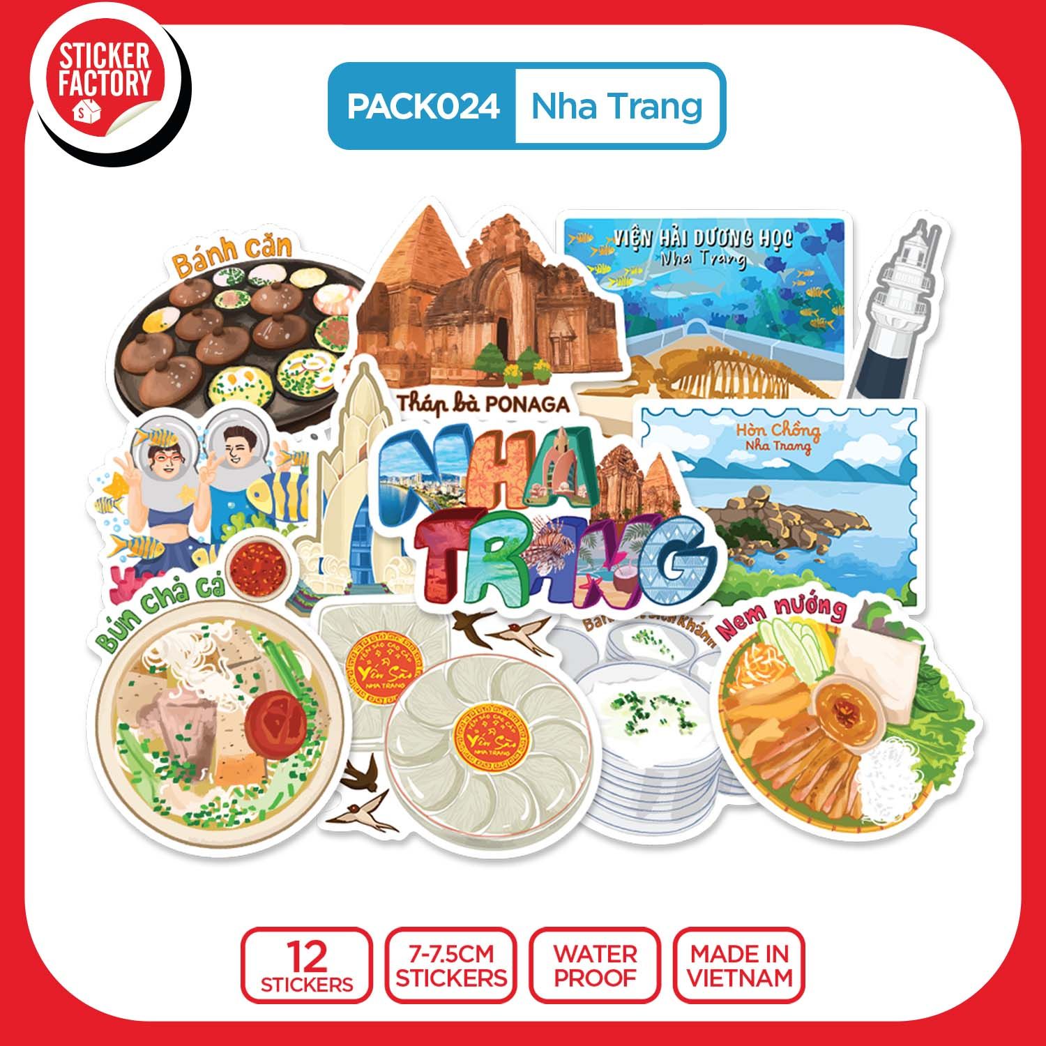 PACK024 Nha Trang - Set 12 Die Cut Sticker Pack