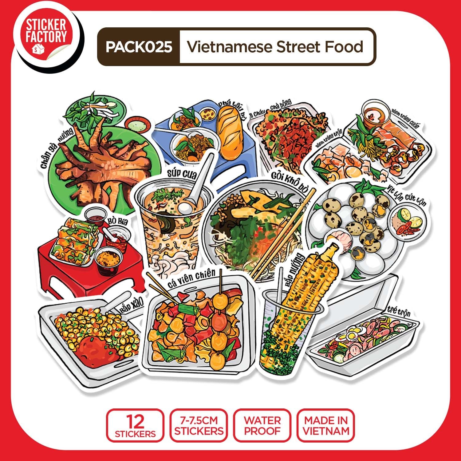 PACK025 Vietnamese Street Food - Set 12 Die Cut Sticker Pack