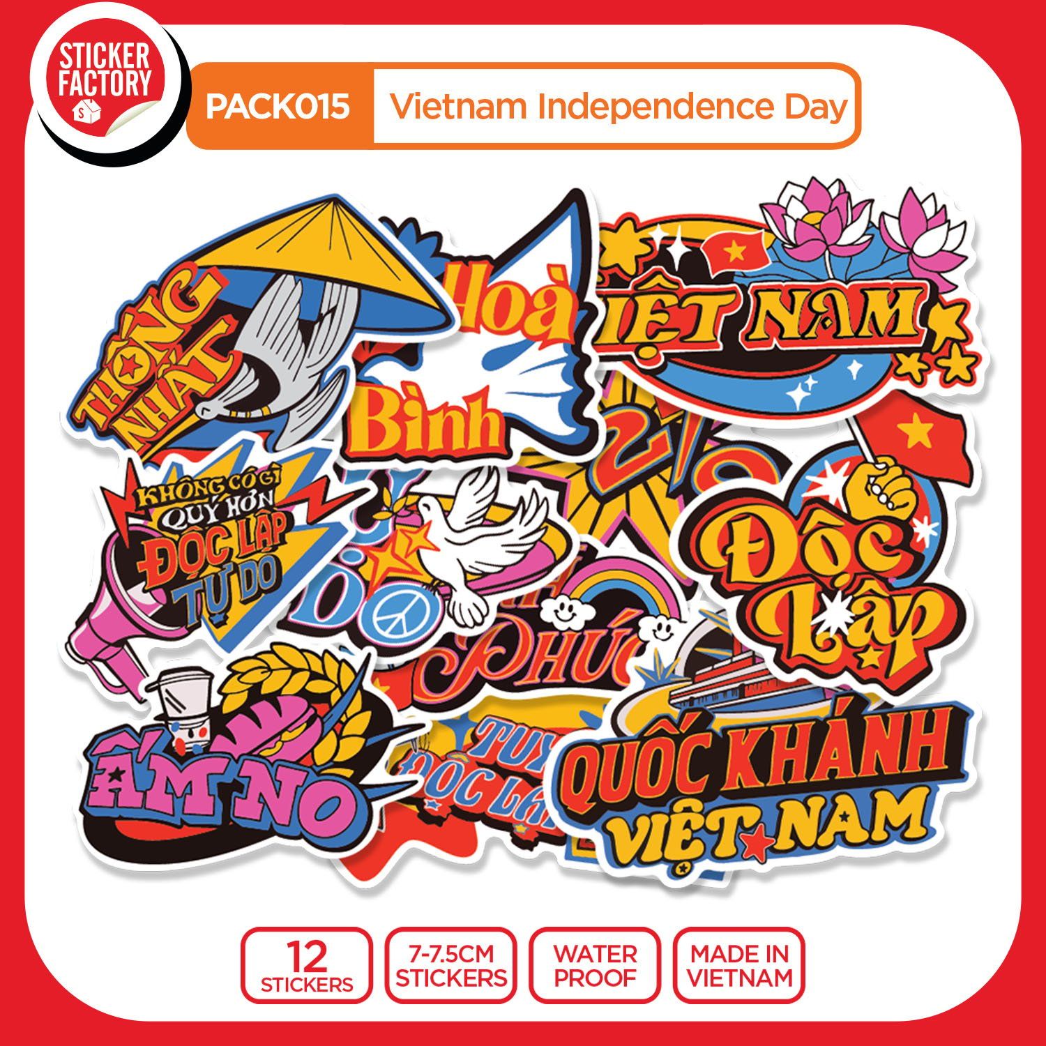PACK015 Vietnam Independence Day - Set 12 Die Cut Sticker Pack