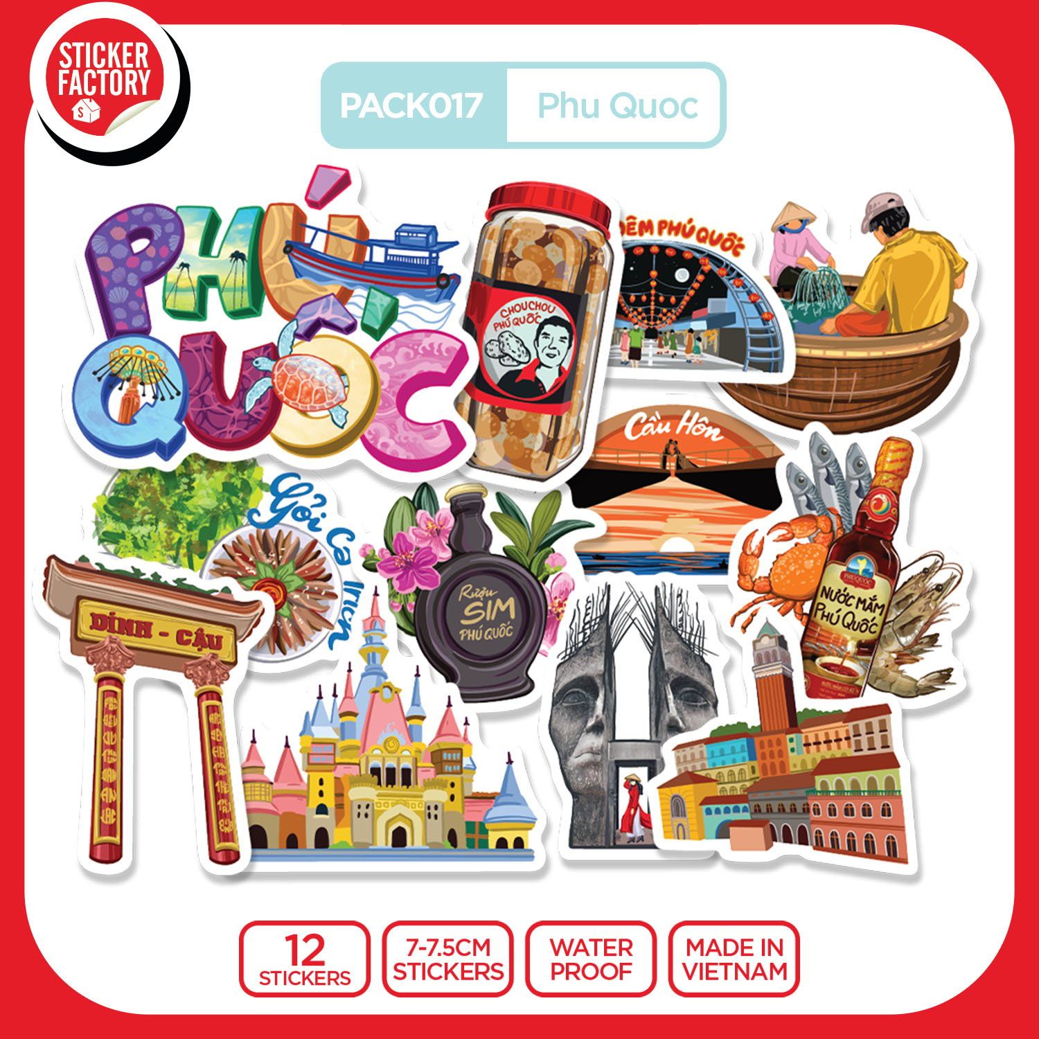 PACK017 Phu Quoc - Set 12 Die Cut Sticker Pack