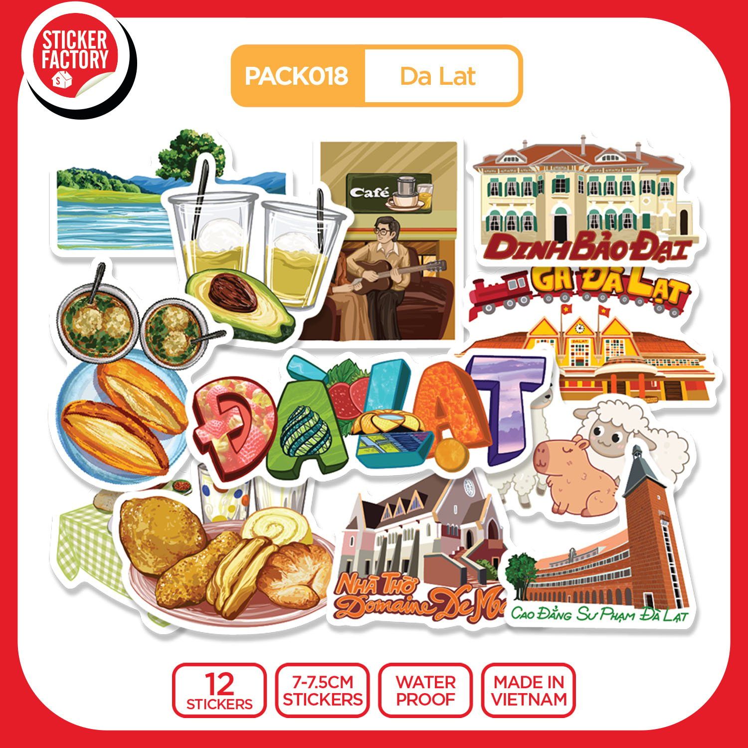 PACK018 Da Lat - Set 12 Die Cut Sticker Pack