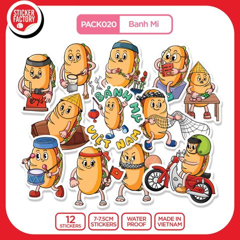  PACK020 Banh Mi - Set 12 Die Cut Sticker Pack 