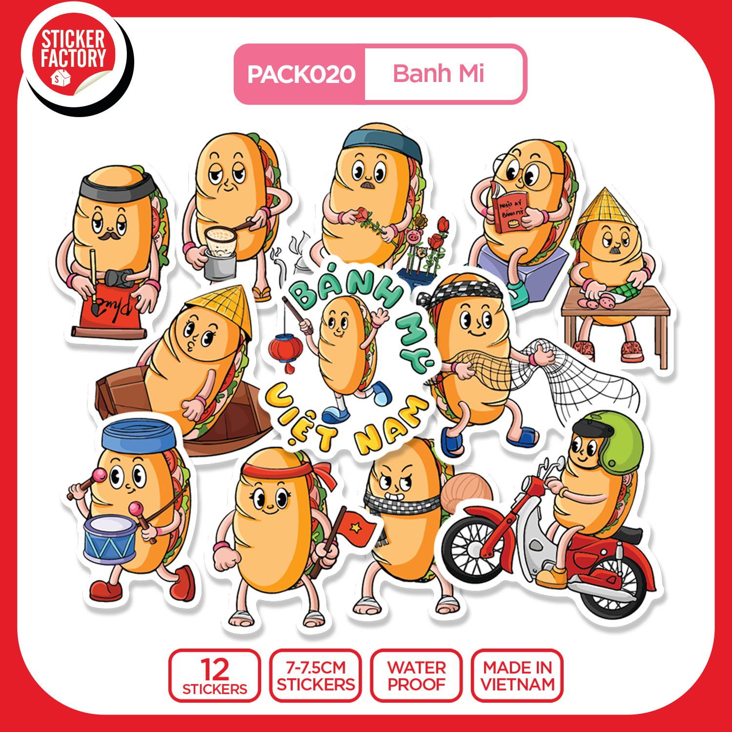 PACK020 Banh Mi - Set 12 Die Cut Sticker Pack