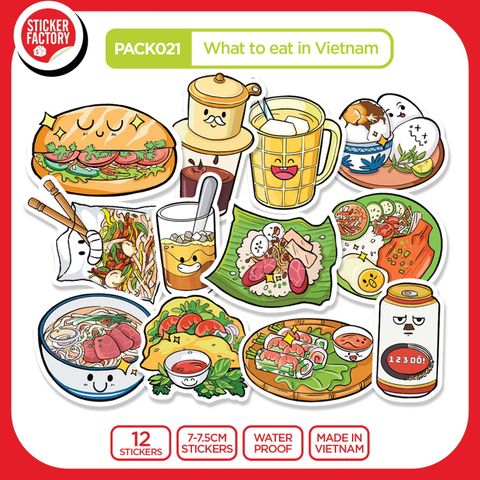  PACK021 What to eat in Vietnam - Set 12 Die Cut Sticker Pack 