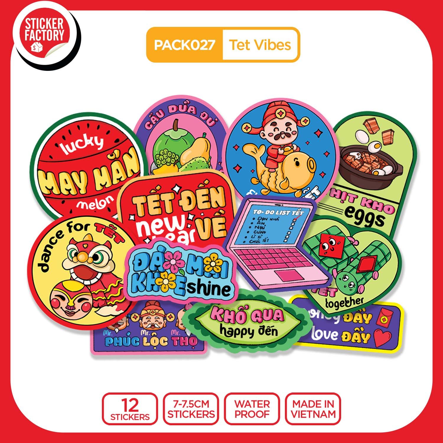 PACK027 Tet Vibes - Set 12 Die Cut Sticker Pack