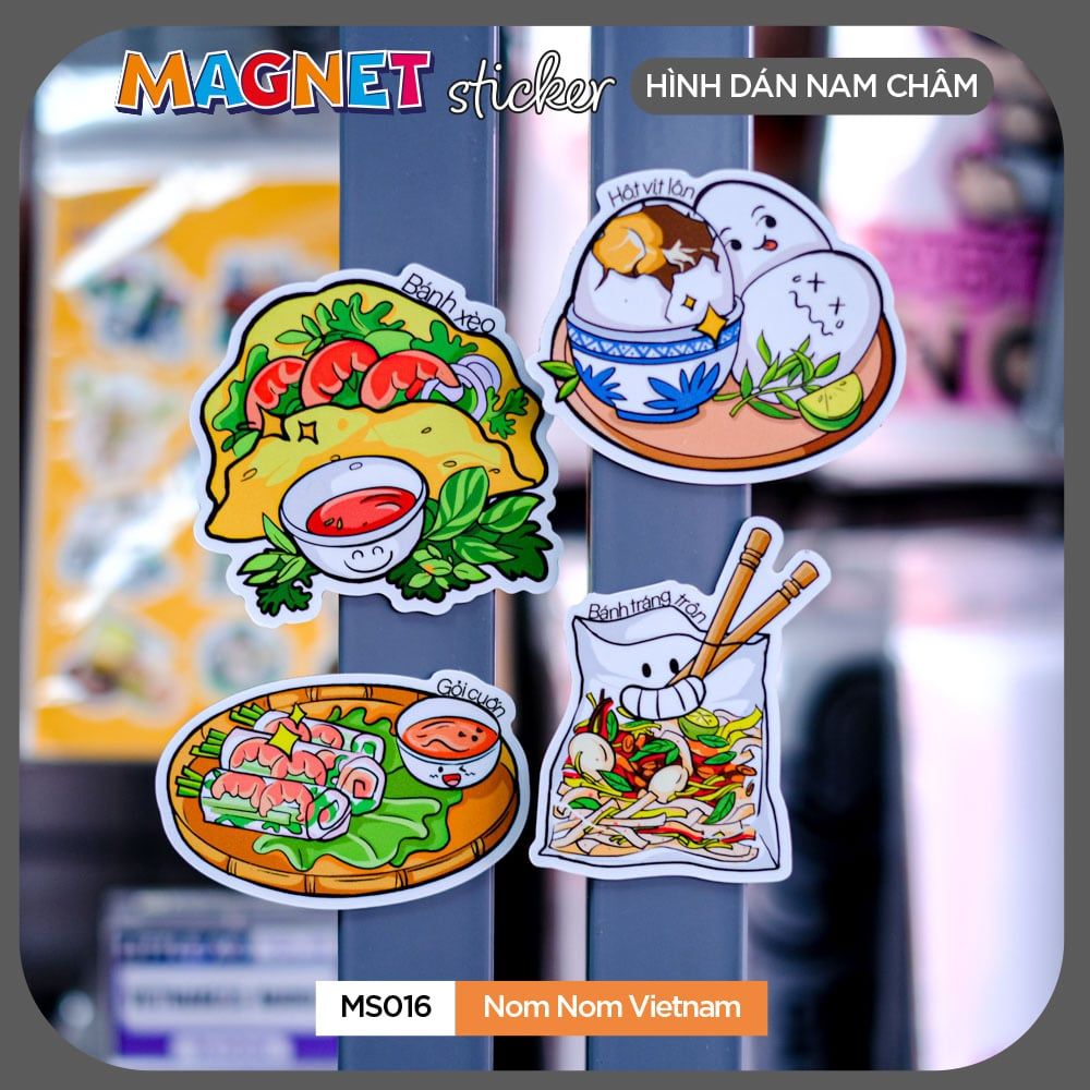 MS016 Nom Nom Vietnam - Set 4 Magnet Sticker - Hình dán nam châm