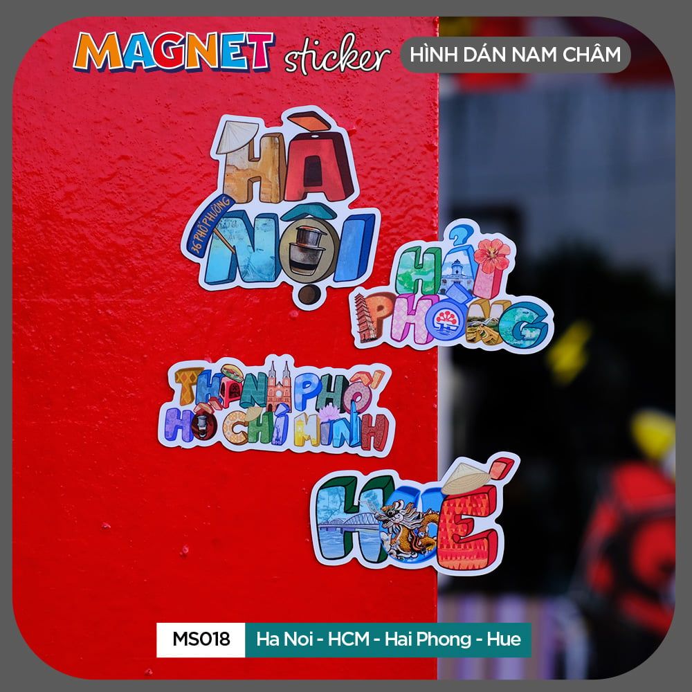 MS018 HANOI-HCM-HAIPHONG-HUE - Set 4 Magnet Sticker - Hình dán nam châm