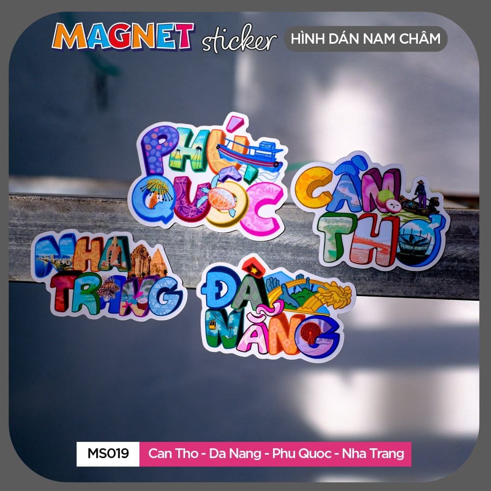MS019 CANTHO-DANANG-PHUQUOC-NHATRANG - Set 4 Magnet Sticker - Hình dán nam châm