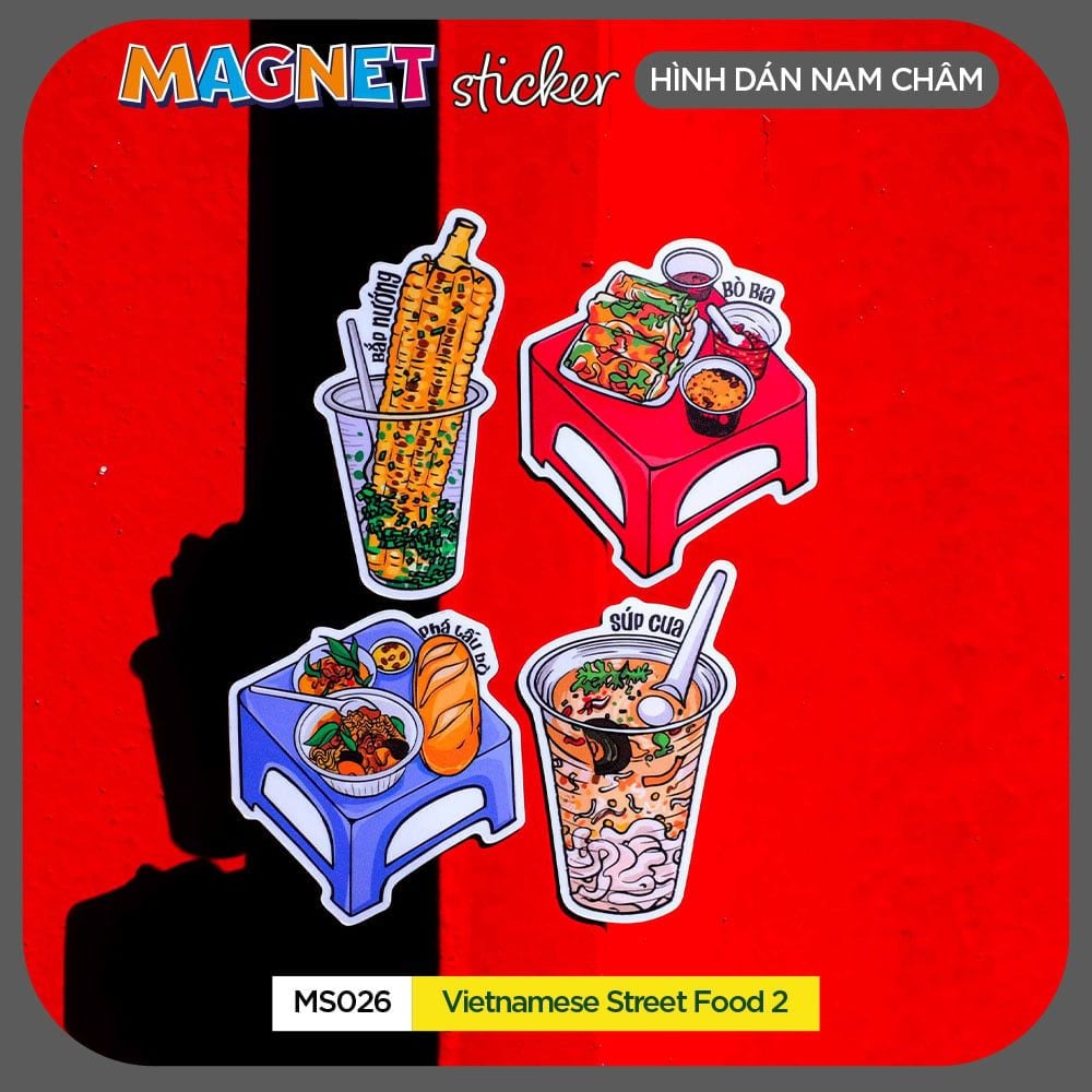 MS026 Vietnamese Street Food 2 - Set 4 Magnet Sticker - Hình dán nam châm