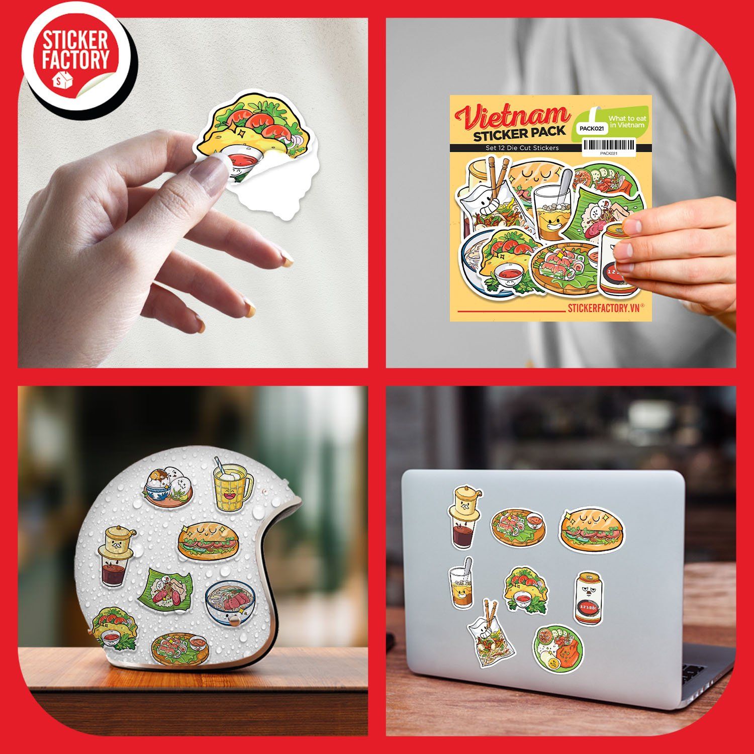 PACK021 What to eat in Vietnam - Set 12 Die Cut Sticker Pack