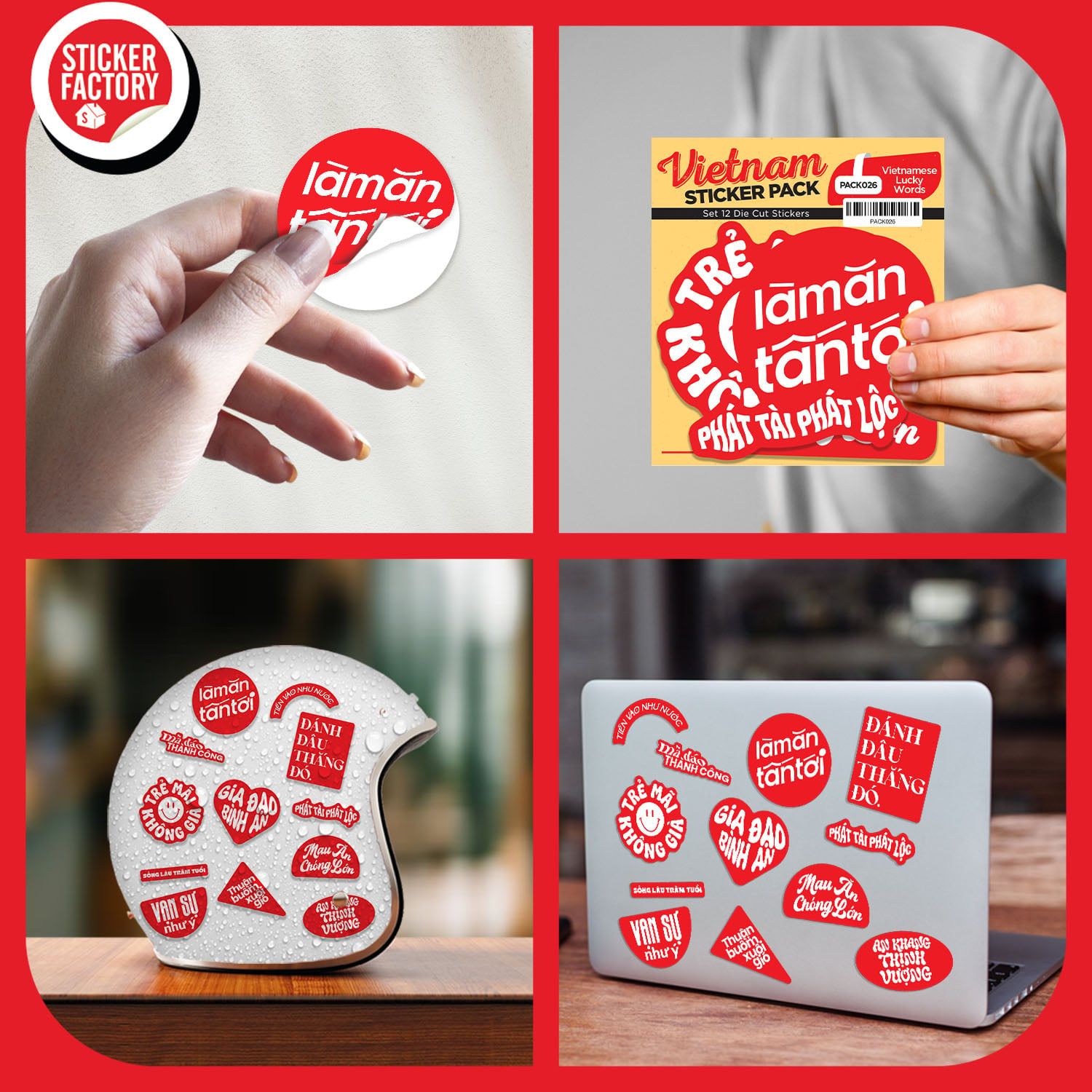 PACK026 Vietnamese Lucky Words - Set 12 Die Cut Sticker Pack