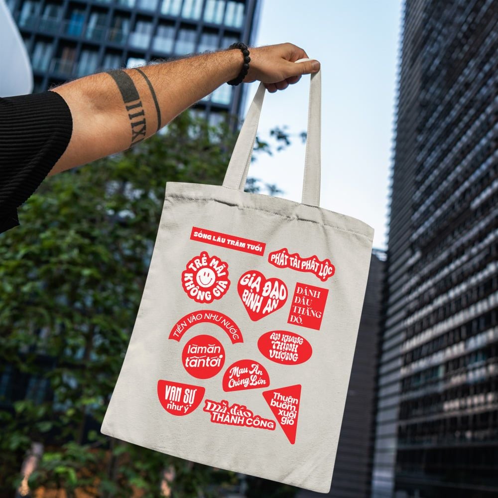 TOTE039 Vietnamese Lucky Words - Túi Tote Canvas Bag