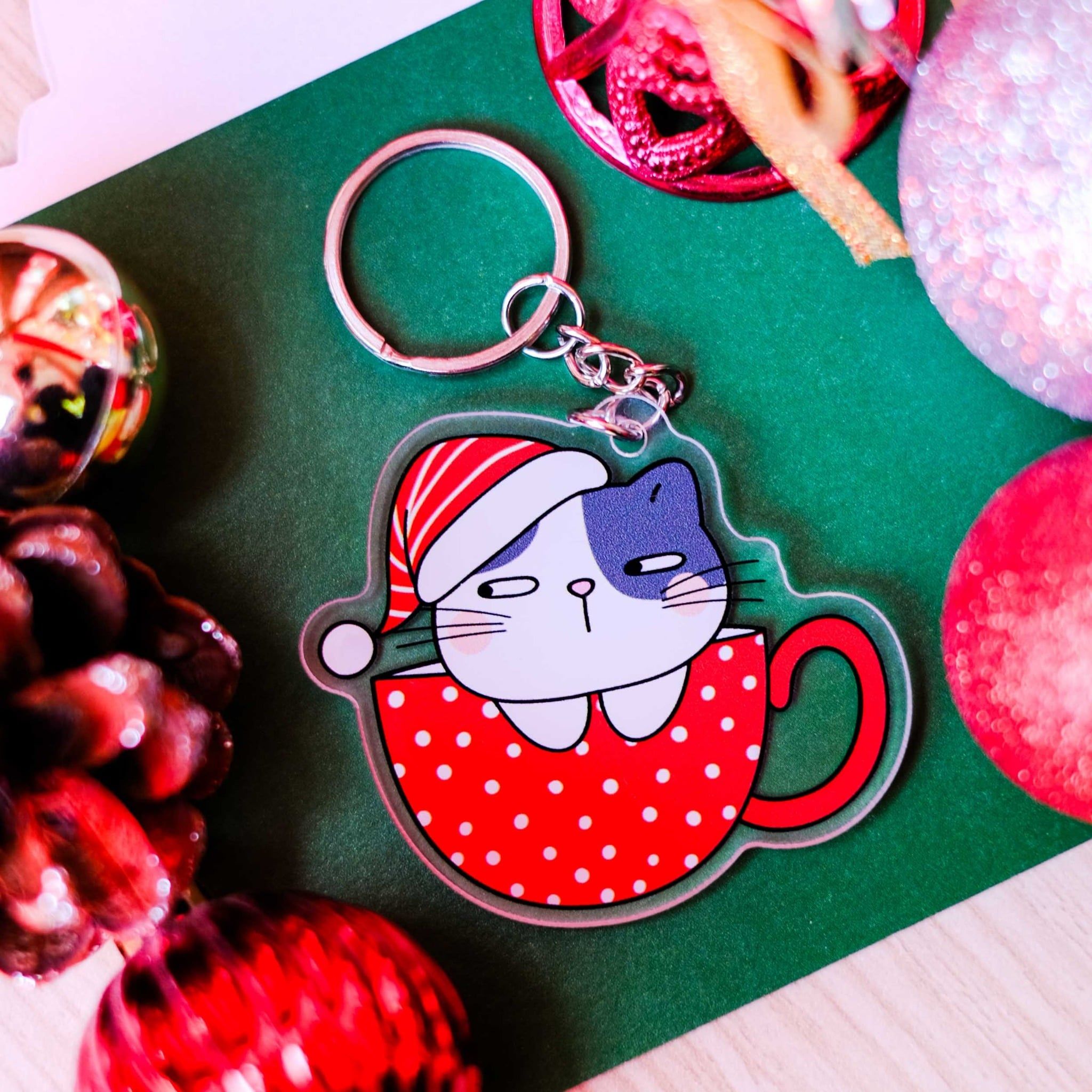 KC0041 Cat Cup Noel - Móc khóa Acrylic Keychain