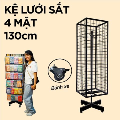  Kệ lưới sắt xoay 4 mặt đế bánh xe 