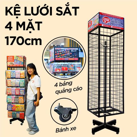  Kệ lưới sắt xoay 4 mặt đế bánh xe phiên bản nâng cấp 4 format quảng cáo 
