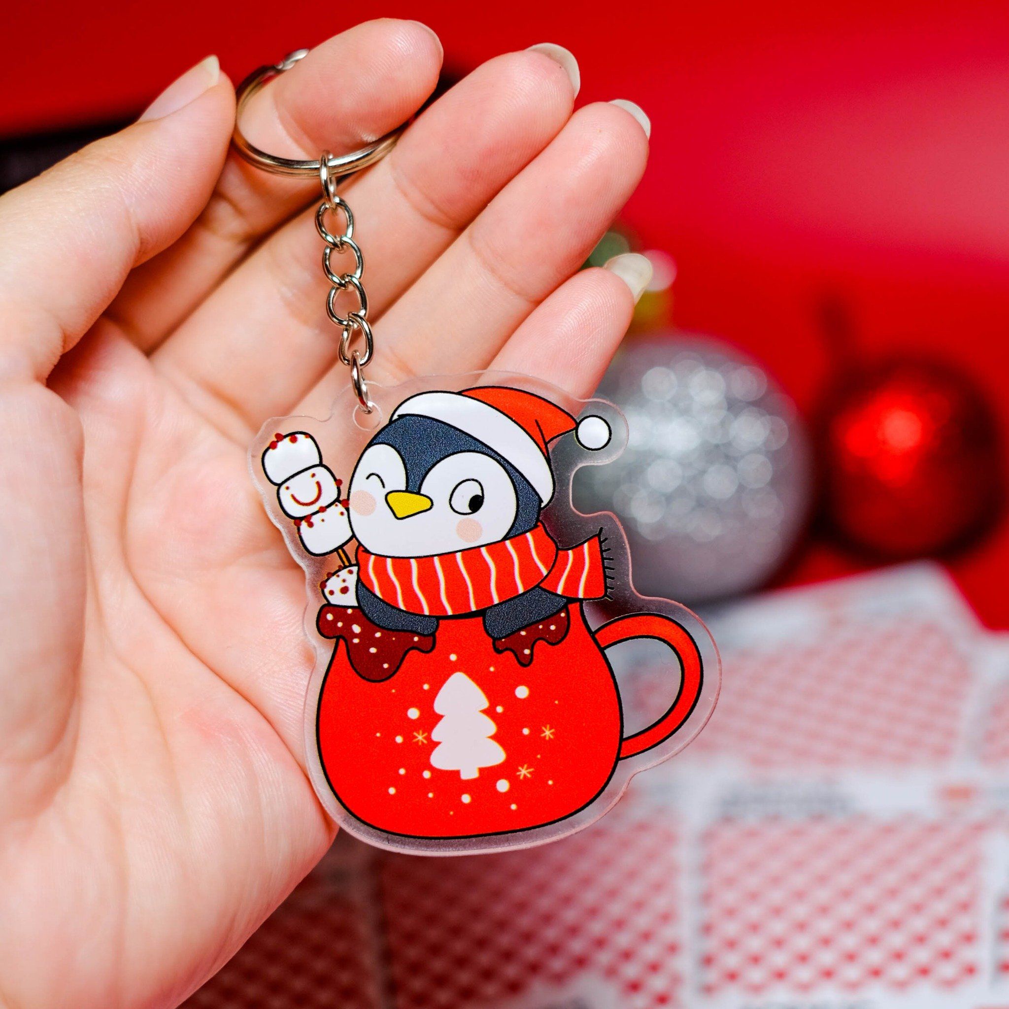 KC0040 Penguin Cup Noel - Móc khóa Acrylic Keychain