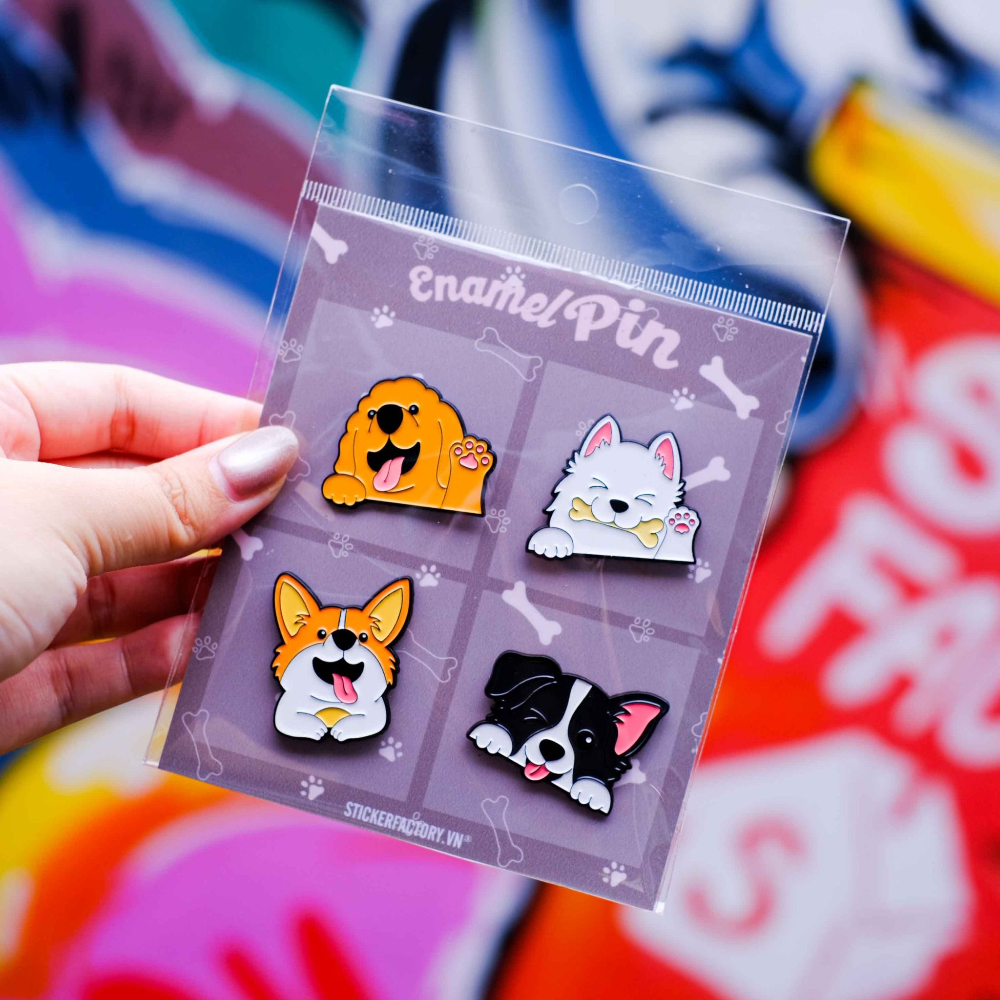 EPIN037 Puppy Pals - Set 4 Enamel Pin - Huy hiệu kim loại