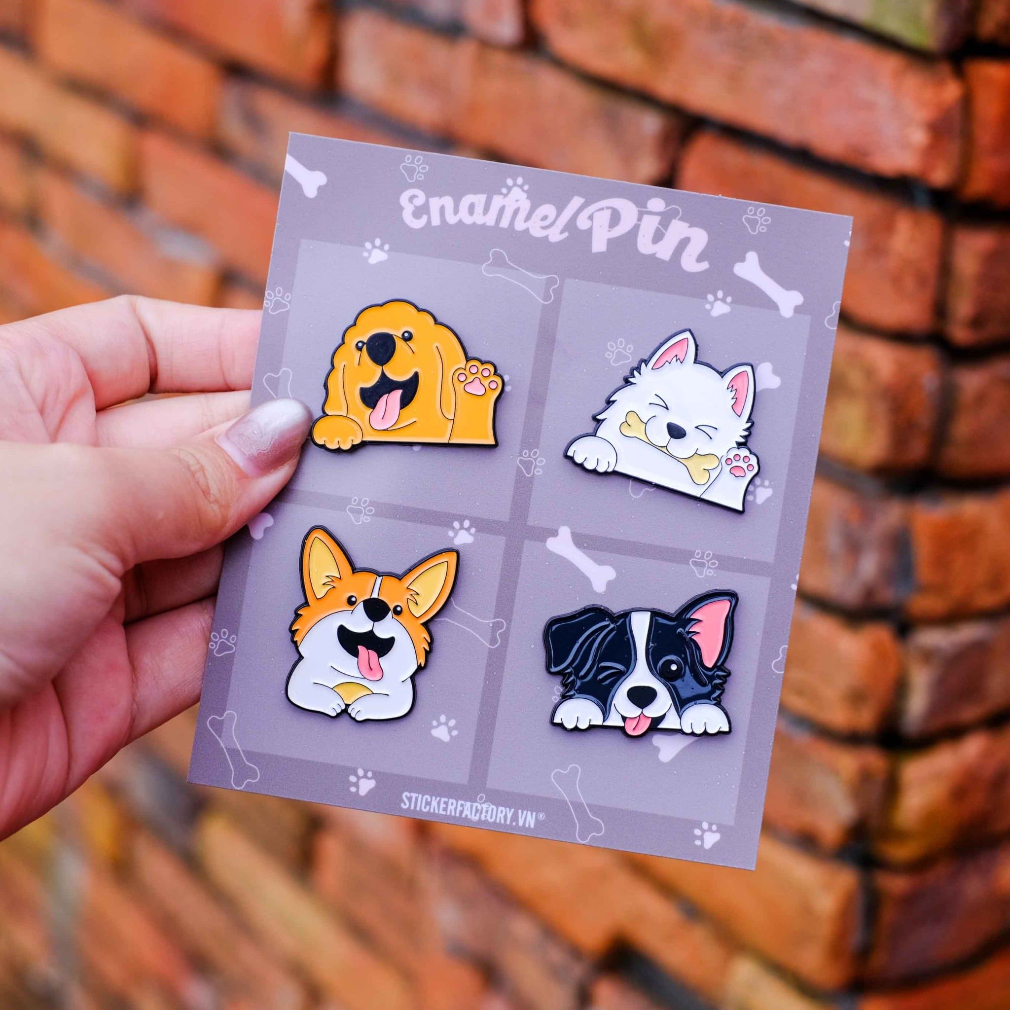 EPIN037 Puppy Pals - Set 4 Enamel Pin - Huy hiệu kim loại