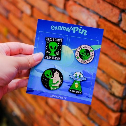  EPIN033 Alien Party - Set 4 Enamel Pin - Huy hiệu kim loại 