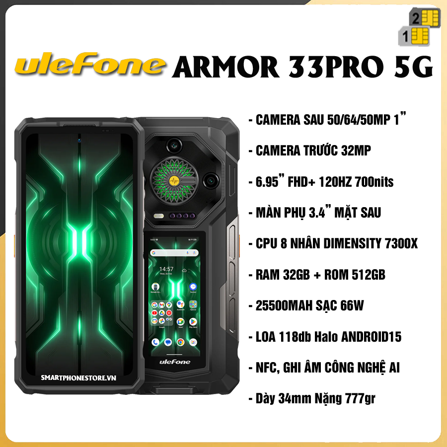 Ulefone Armor 33Pro 5G - Chính hãng nguyên Seal GIÁ TỐT + Khuyến mãi Hấp Dẫn - 09175.09195