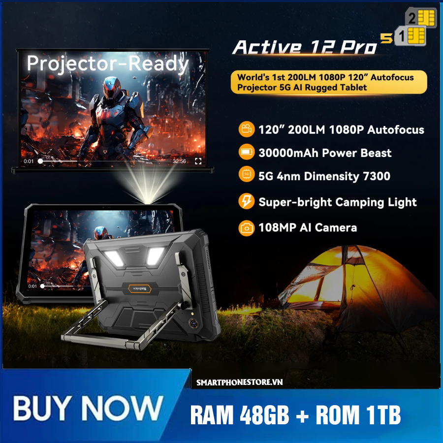 Máy tính bảng Blackview Active 12Pro (5G) - Chính hãng Nguyên Seal Giá TỐT + Khuyến mãi Hấp Dẫn - 09175.09195