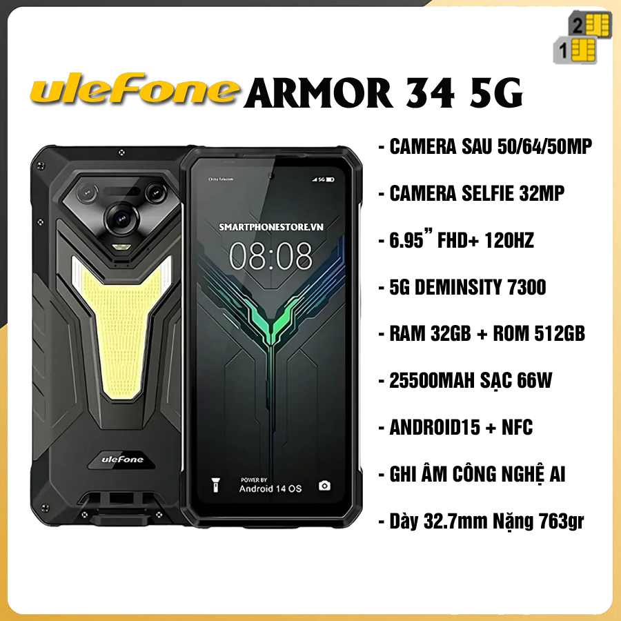 Ulefone Armor 34 5G - Chính hãng nguyên Seal Giá Tốt + KM Hấp Dẫn - 09175.09195