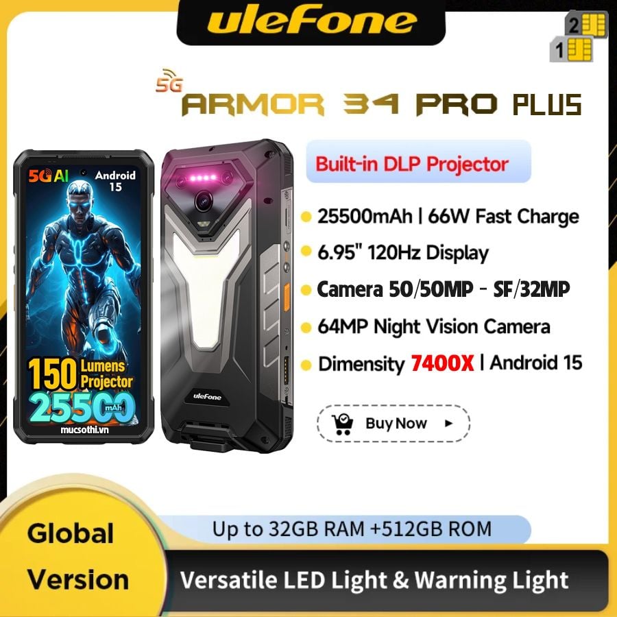 Ulefone Armor 34 Projector Plus 5G - Chính hãng nguyên Seal Giá Tốt + KM Hấp Dẫn
