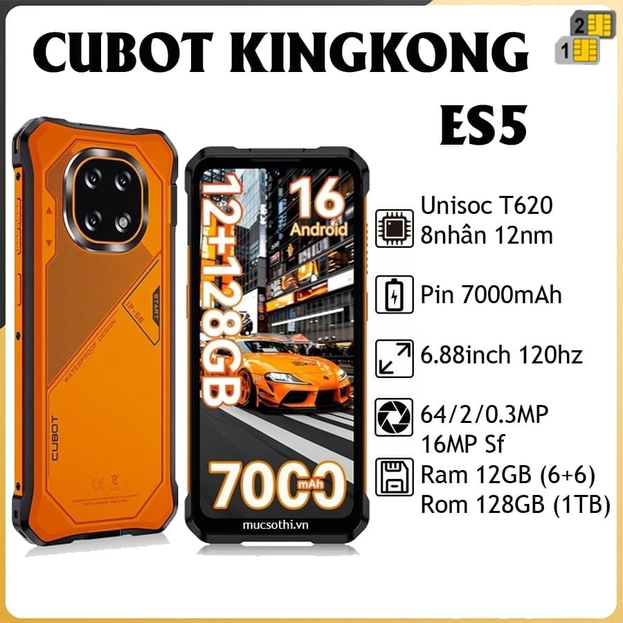 Cubot KingKong ES 5 - 2sim4G 8nhân Ram12GB Rom128GB Pin7000mAh Camera64/16MP Android16