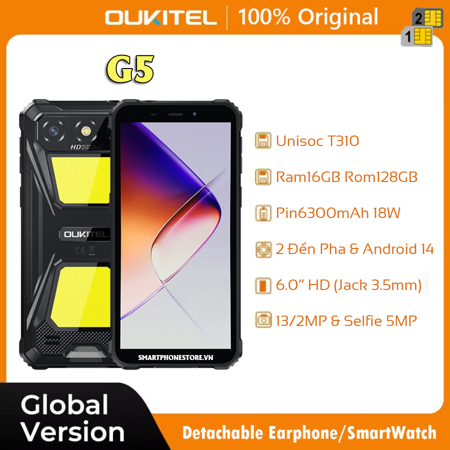 Oukitel G5 - Chính hãng nguyên Seal Giá Rẻ + Khuyến mãi Hấp Dẫn - 09175.09195