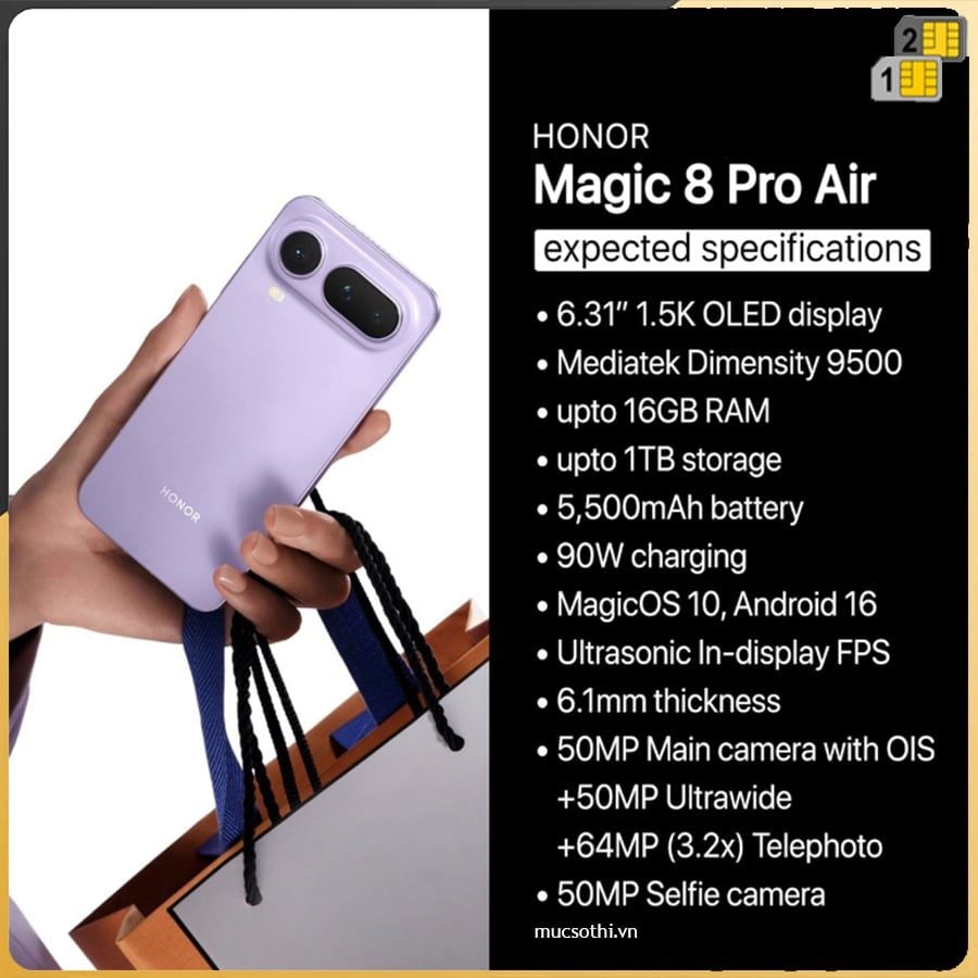 Honor Magic 8Pro Air 5G - Chính hãng nguyên Seal GIÁ TỐT + Khuyến mãi hấp dẫn