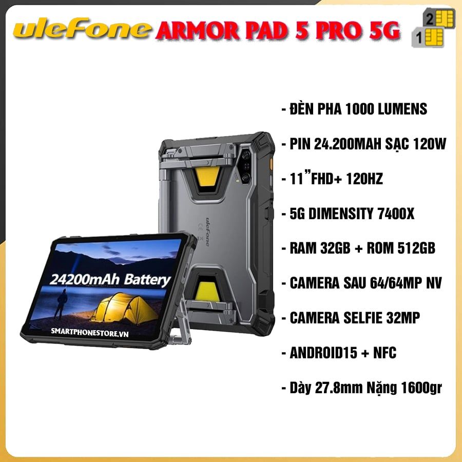Máy tính bảng Ulefone Armor Pad 5 Pro 5G - Chính hãng nguyên seal Giá Tốt + Khuyến mãi hấp dẫn - 09175.09195