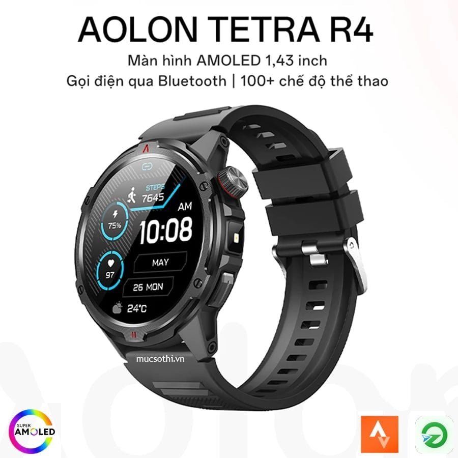 Đồng hồ thông minh Aolon Tetra R4 | GPS | AMOLED | Strava | Theo dõi sức khỏe | Chống nước 5ATM