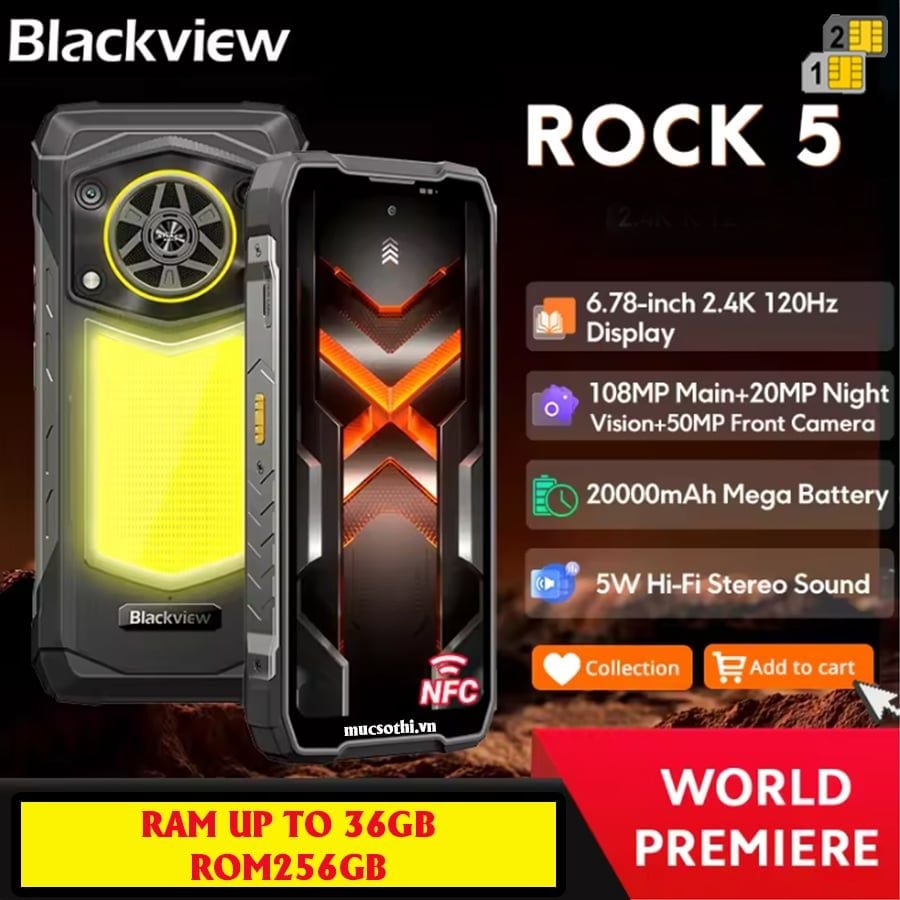 Blackview ROCK 5 - Loa To IP68/69K Pin 20000mAh Ram36GB Rom256GB Camera108/20NV Selfie50MP Android16