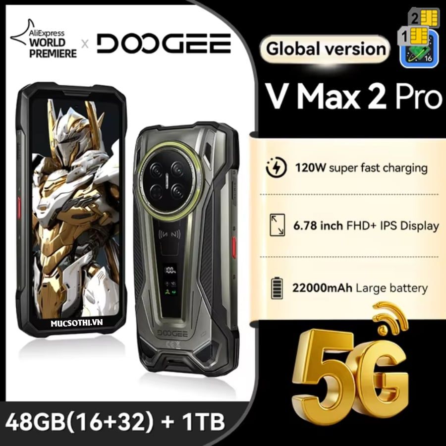 Doogee Vmax 2 Pro - 2Sim5G Siêu bền Pin 22000mAh Ram48GB Rom1TB Camera200/32MP Campinglight Android16