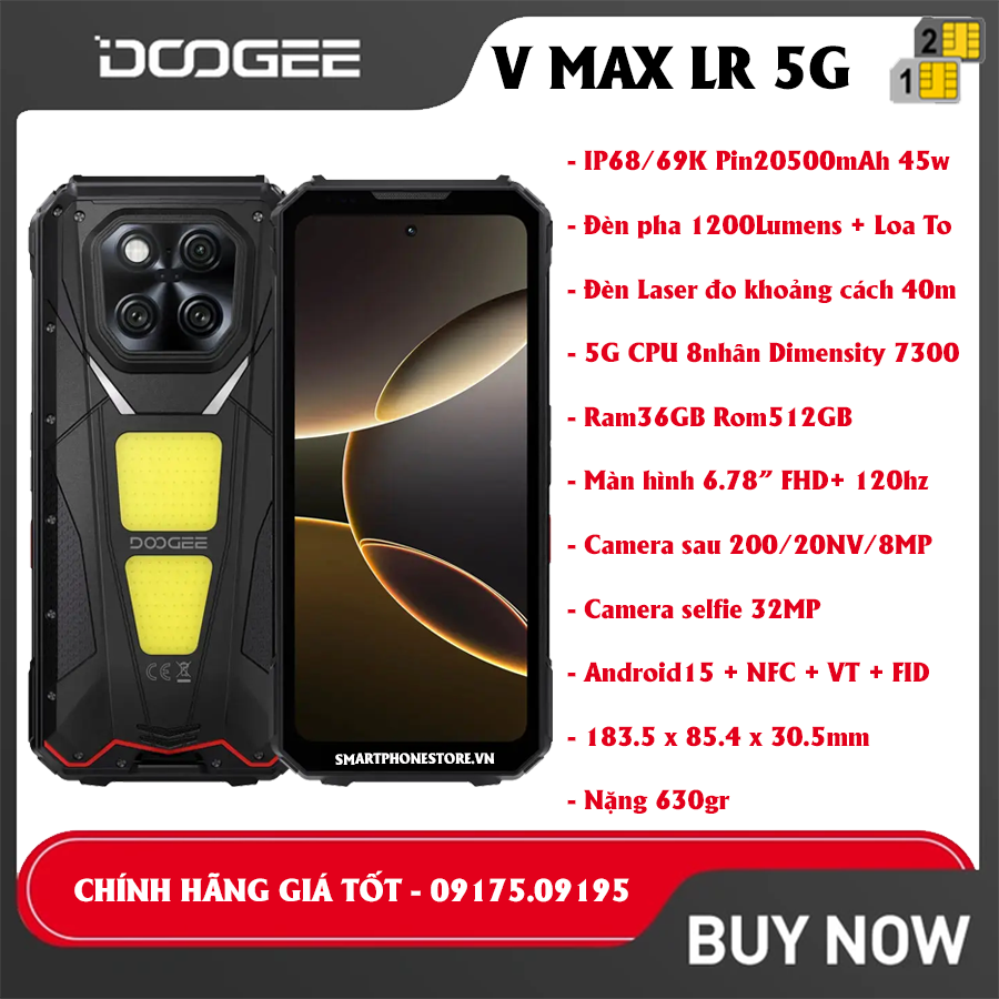 Doogee Vmax LR 5G - Chính hãng nguyên Seal Giá Tốt + Đủ đồ chơi Khuyến mãi Hấp Dẫn - 09175.09195
