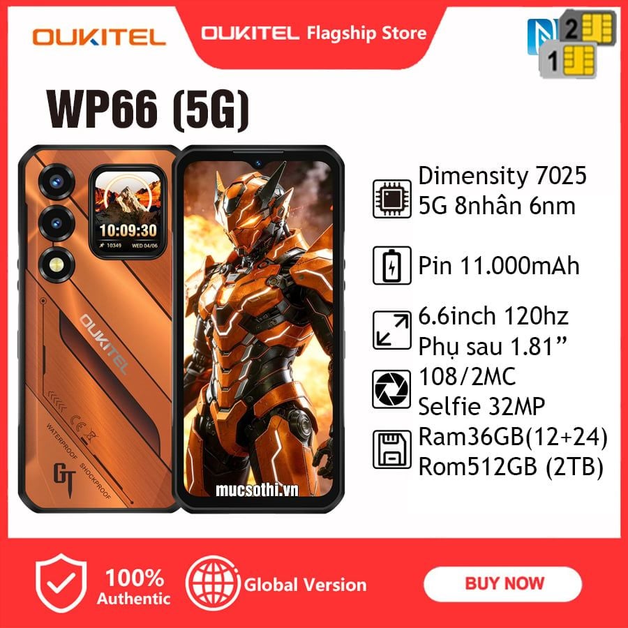 Oukitel WP66 - 2Sim5G có màn hình phụ sau siêu bền pin 11000mAh Camera 108/32MP Ram36GB Rom512GB Android16