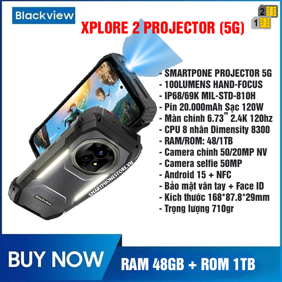 Blackview Xplore 2 Projector 5G - Chính hãng nguyên Seal Giá Tốt + Khuyến mãi Hấp Dẫn - 09175.09195