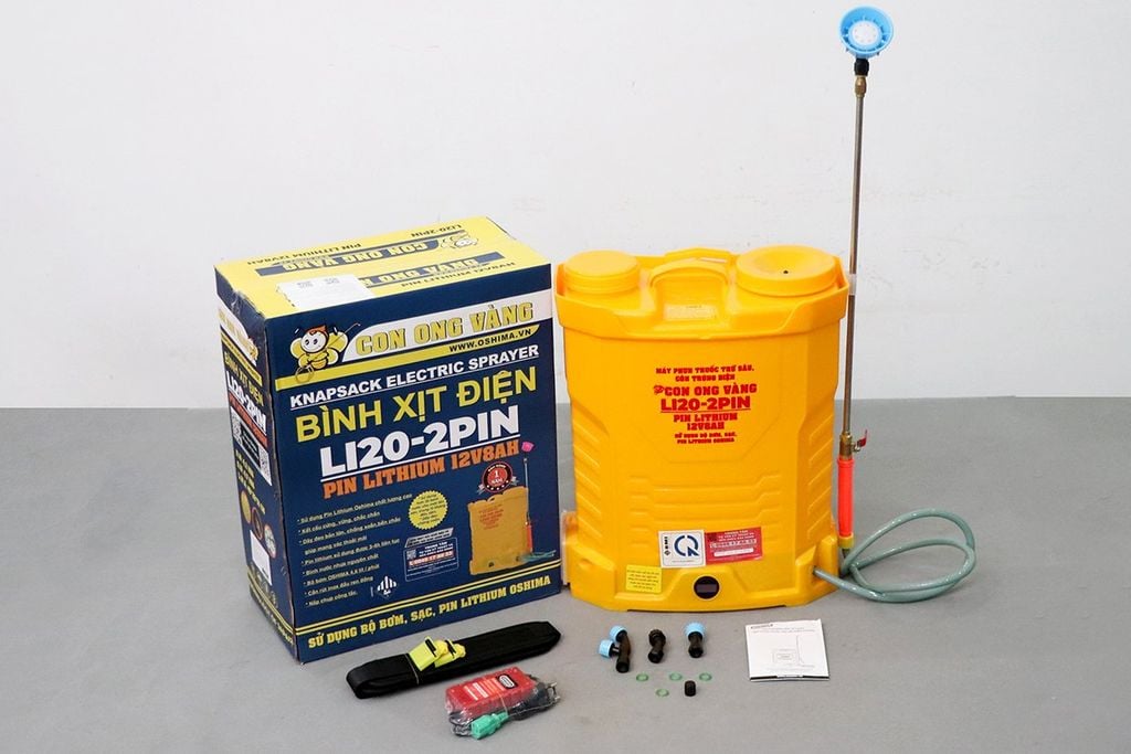 Máy phun thuốc trừ sâu, côn trùng điện CON ONG VÀNG Li20 pin Vàng Pin lithium 12V8Ah