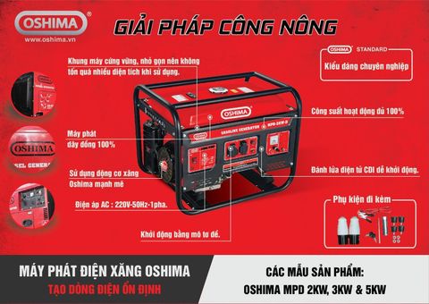 Máy phát điện chạy xăng 4 thì Oshima MPD 5000 5KW D đề nổ