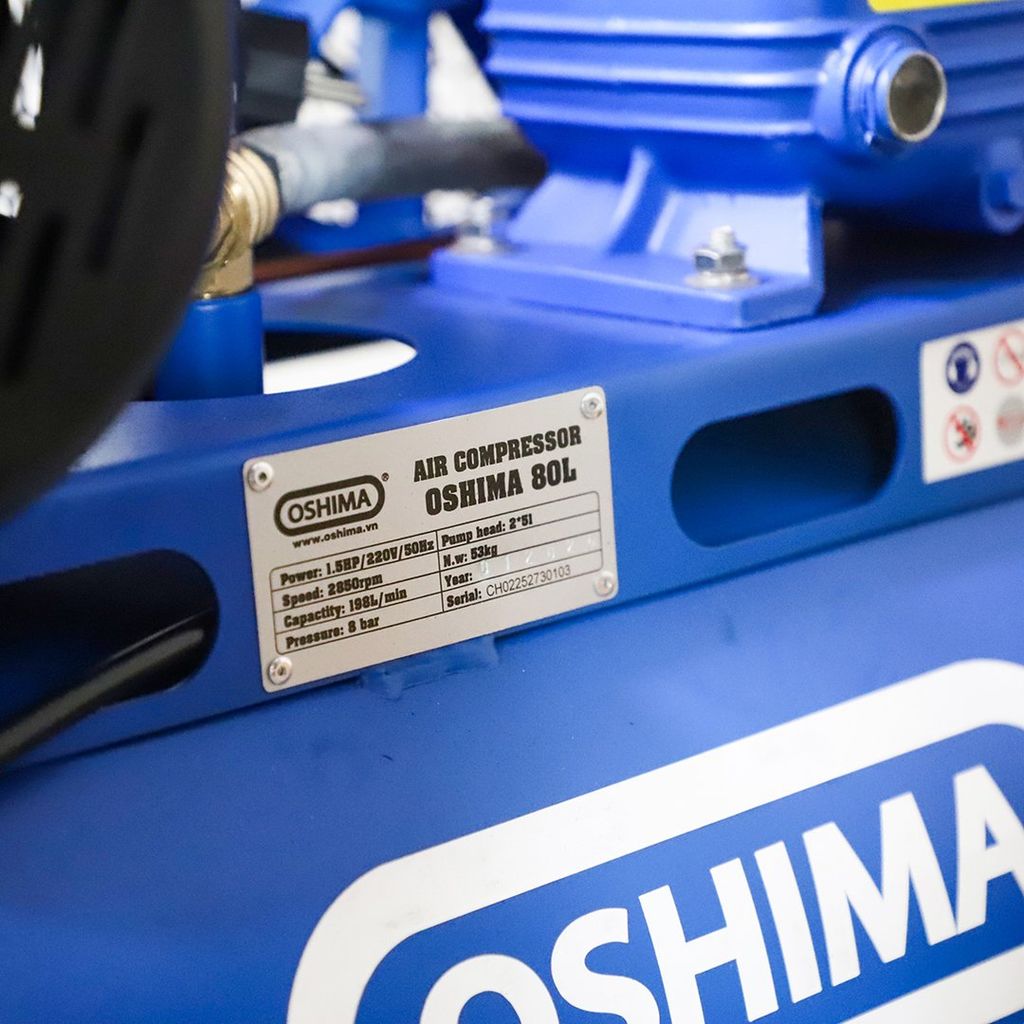 Máy nén khí OSHIMA 80L 1.5HP Xanh Điện 1 pha (có dầu, nhanh, dây đồng)
