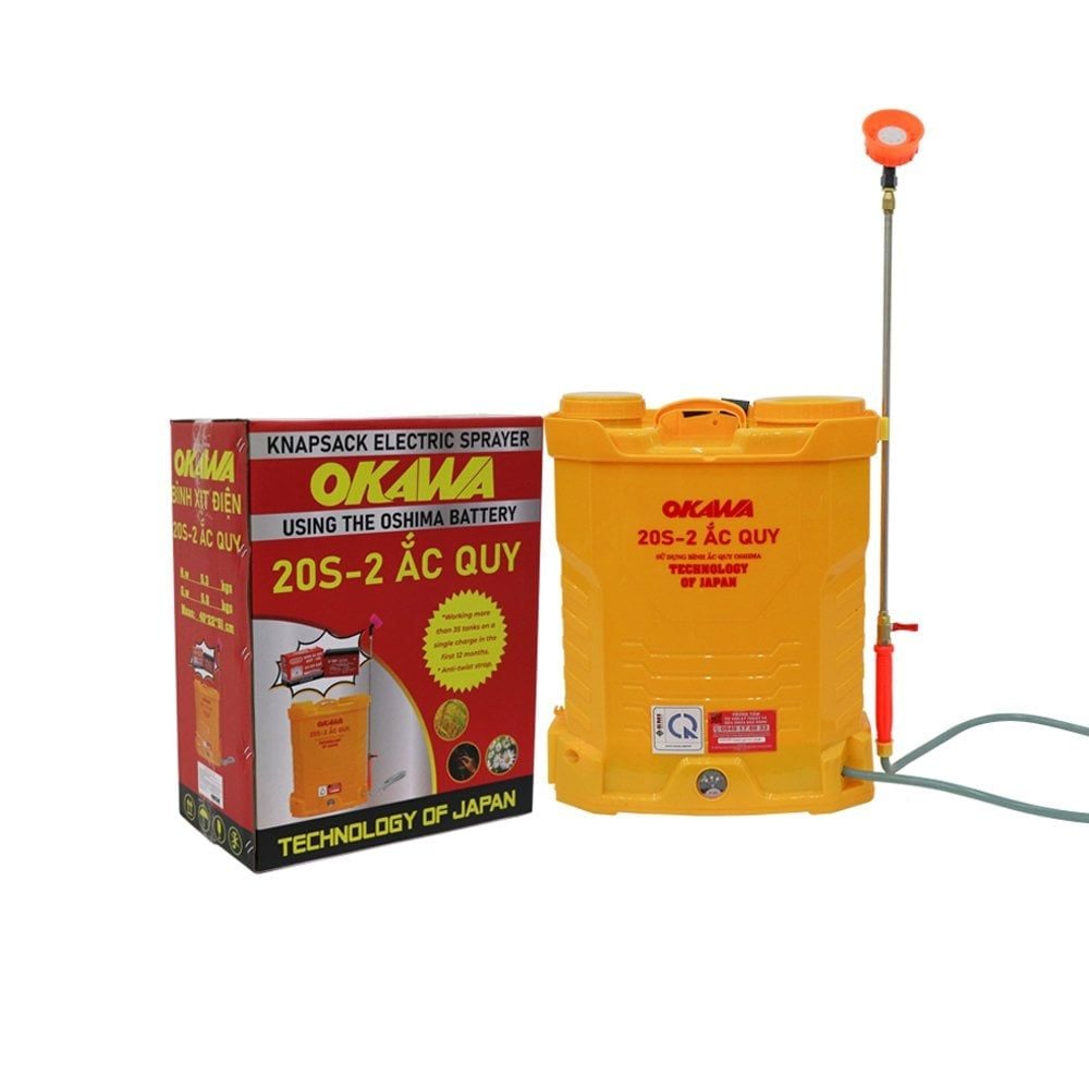 Máy phun thuốc trừ sâu, côn trùng điện OKAWA 20S-ắc quy Vàng Bình ắc quy 12V8Ah